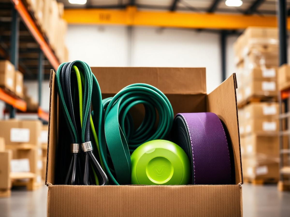 Gym equipment packed into a shipping box
